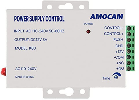 AMOCAM Controllo dell'alimentazione K80, AC 110-240V a DC 12V Alimentazione per sistema di controllo accessi alle porte, Campanello video, serratura elettrica, serratura bullone, serratura magnetica
