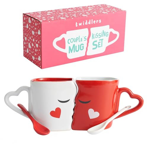 THE TWIDDLERS - Kissing Mugs Set with Gift Box, Large Romantic Couple Mugs, Ceramic Chip-Free Stoneware, Mr Mrs Him Her Bride Groom Husband Wife - Present for Weddings Anniversaries Valentine's Day