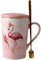 JMAHM Flamingobecher Kaffee Teetasse Keramik Porzellantasse mit Löffel und Deckel (Flamingo Pink, 400ml)