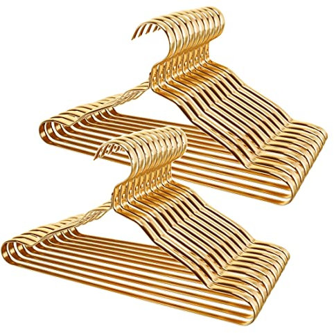 Metall-Standard-Kleiderbügel, Kleiderbügel, 20 Stück, Metall, leicht, mit rutschfestem Design, platzsparend, strapazierfähig, Gold-Kleiderbügel für Herren und Damen, Anzug, Jacke, Mantel (Gold)