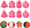 Christmas Cookie Cutters Fondant Stamper, Pastry Cutter, Christmas Tree, Snowman, Gingerbread and Egg Stamper, Direct Embossing, Spring-Loaded Handle Cutter Set (Pink)