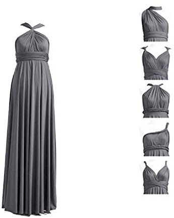 Infinity Kleid inklusive Bandeau Top Brautjungfernkleid Gr. 42-48 GRAU Wickelkleid lang, 70 Verschiedene Wickelarten Brautkleid, Bridesmaid, one Size, Stretch (Grau, 2 (42-48))