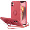 UEEBAI Silicone Coque avec Ring pour iPhone 11 6.1 inch, Etui Fin et léger Absorption des Chocs Housse Mince avec Bague 360 Degrés Rotation Stand Protection Cover Bumper Case, Rose Rouge