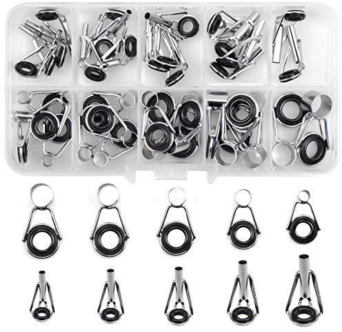 36 Stücke Angelruten Führungsring, Angelrutenführungen Keramik Endring Set, 9 Größe Spitzenring+Rutenring, Edelstahl Angelrute Tube Ring Tipps für Reparatur, Ersatz