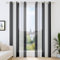 Deconovo Voile Vorhänge mit Ösen, Vorhangschal Transparent Boho Streifenmuster, Fensterschal Schlafzimmer in Leinenoptik, 260x140 cm(HöhexBreite), Schwarz, 2er Set