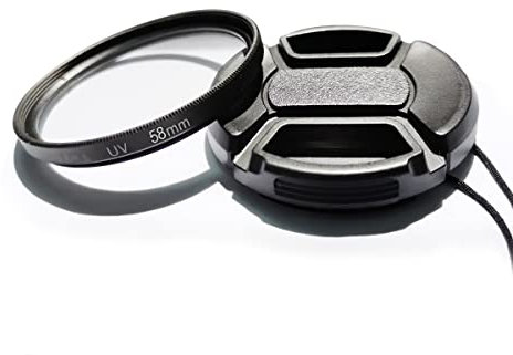 Filtro protettivo UV multistrato da 58 mm e copriobiettivo, Compatibile per Canon T8i 200DII SL3 w/EF-S 18-55 mm, per Fuji XC 16-50 mm, obiettivo XF 18-55 mm (1+1 pezzo)