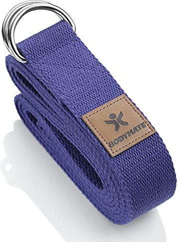 BODYMATE Yogagurt mit Verschluss aus Metall, Yoga-Band für Anfänger und Fortgeschrittene, Yoga-Schlaufe aus 100% Baumwolle, Yoga-Strap 250cm lang und 3,8 cm breit, Dark Blue