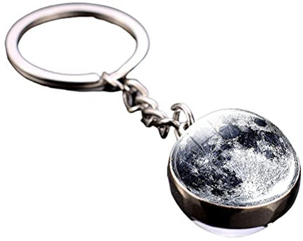 Prevessel Porte-clés avec pendentif boule de cristal lumineuse, système solaire, planète, porte-clés double face en verre pour enfants, sœurs et amis, Moon, S