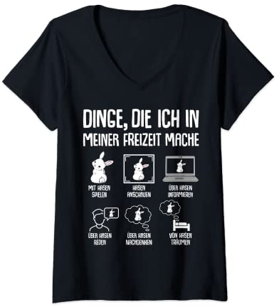 Damen Hasen Kaninchen Hase Dinge die ich in meiner Freizeit mache T-Shirt mit V-Ausschnitt