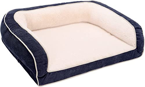 EMME Hundebett Mittelgroße Hunde, 91.5X71X23cm, Orthopädisches Hundebett, Memory Foam Hundesofa Flauschig Hundekissen, Hundekorbfür Große Hunde, Hundematratze Mit Waschbar Fleecebezug, Navy blau