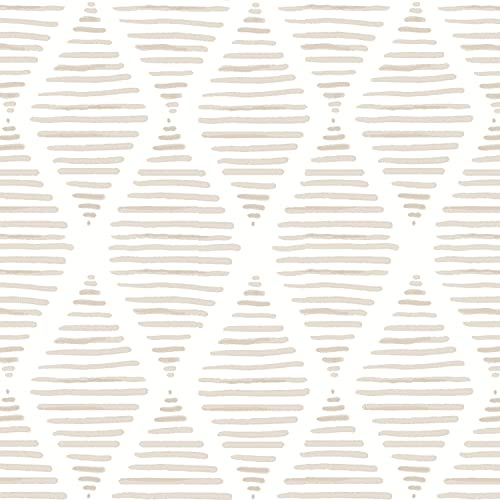 Papier peint à rayures modernes beige et blanc, 45 x 500,4 cm, papier peint géométrique autocollant et amovible en vinyle pour chambre à coucher, tiroirs, armoires, décoration