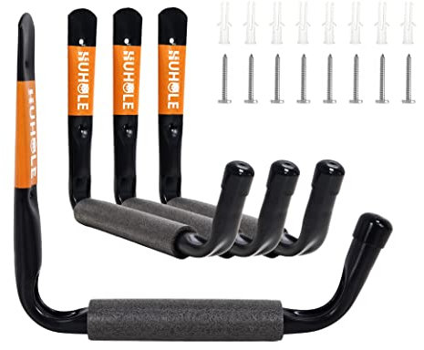 HUHOLE Wandhaken Zum Schrauben - 25cm Schwarz, Wandhaken Garage Für Schwerlast Bis 31Kg, Vielseitiger Haken für Wand Wandhalterungen, Ideal Für Fahrrad, Leiter, Faltstühle Und Mehr