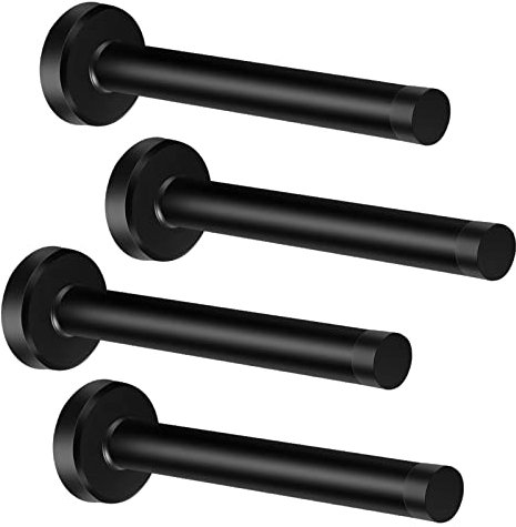 Door Stoppers, 5 Inch Long Door Stop, Wall Mounted, Stainless Steel Doorstops Bumper with Rubber Tips, Modern Door Stop Door Holder Protection Sound Dampening, Matte Black, 4 Pack