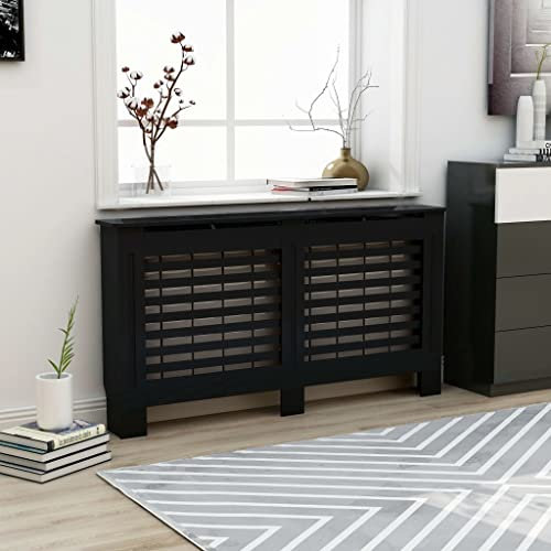 FIRBNUS 152x19x81.5 cm HeizköRperverkleidung HeizköRper Heizungsverkleidung HeizköRperabdeckung LamellentüR Heizungsrohr Verkleidung Schwarz