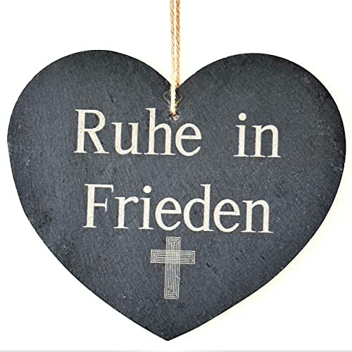 SCHIEFER-HERZ Hänger Ruhe in Frieden 20x17cm. Kanten GESCHNITTEN. Grabschmuck, Trauerherz, Grabdeko, Grabdekoration, Gedenkstein