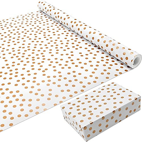 Geschenkpapier, 10 m Rolle, champagnerfarben, goldfarben, gepunktet, 80 g, 100 % recycelbar, umweltfreundlich, Geschenk für Geburtstag, Party, Dekorationen (43 cm x 10 m)