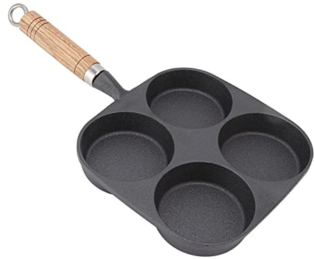 Wifehelper Eierpfanne, Terrasse, Omelettpfanne, Gusseisen Zum Kochen, Unbeschichteter Holzgriff, Utensilien, Gusseisenpfanne, Pfannkuchenmaschine für 4-Tassen-Pfanne