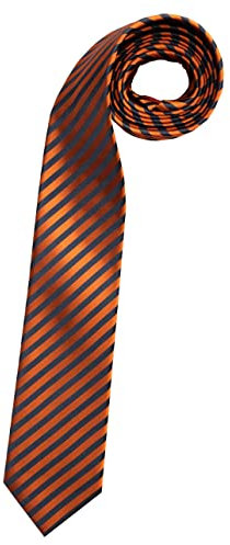 OLYMP Krawatte slim 6,5 cm breit aus reiner Seide Fleckabweisend Streifen orange