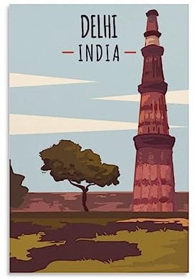 Delhi India Vintage-Reiseposter, Landschaft, 20 x 30 cm, Wandkunst, Kunstdruck, Leinwand-Kunst-Poster, modernes Familienschlafzimmer-Dekor-Poster