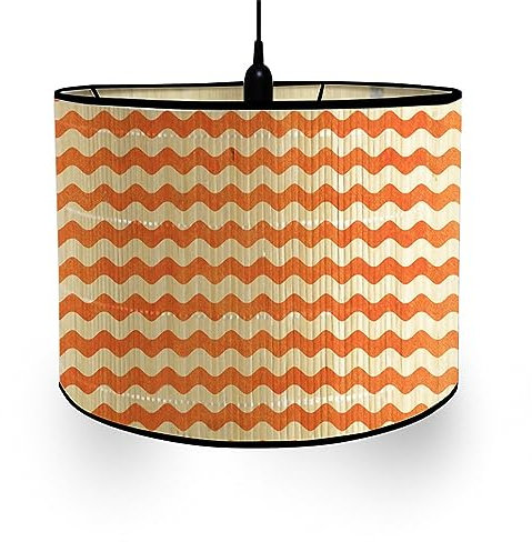 Morbuy Abat Jour en Bambou, Motif Rayures Style Vintage Diamètre 30cm Abat-Jour Lampe Tambour Abat Jour Pour Lampe de Table Abats-Jour Lampe Sur Pied pour Lampe de Chevet (Rayures oranges)