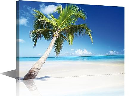 Canvas Wall Art Tropical Beach Palm Tree Island Paradise Nature Wilderness Photography Realism Landscape Multicolor for Living Room, Bedroom, Office Framed Ready to Hang (18 W x 12 H)