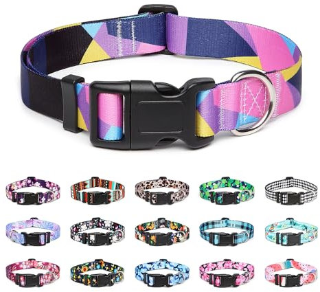 Mercano Hundehalsband Verstellbares, Weich Nylon Komfort & Robuster Gemustertes Hunde Halsband für Kleine Mittlere Große Hunde Welpen Katzen (S, Geometrisch Lila)