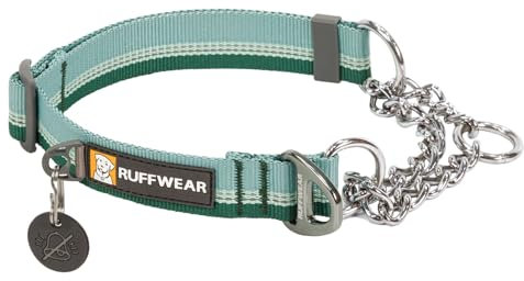 RUFFWEAR Chain Reaction Hundehalsband, verstellbar, kein Ziehen, Hundehalsband und Hundetrainingshalsband, Aluminium-D-Ring & begrenzter Schnur, reflektierendes Hundehalsband River Rock Green 20-26
