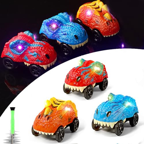 Save Unicorn Tracks Cars Replacement only, Toy Cars for Dino Tracks Glow in The Dark, Accessories with 3 LED Lights Up, Compatible with Most Car Tracks for Kids Boys and Girls(3pack)