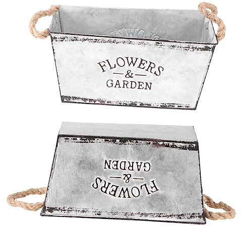 POPETPOP Großer Deko Blumeneimer aus Blech: 25x13.5x12.5cm Blech Blumenarrangement Eimer - Pflanztopf mit Henkel für Trockenblumen Sektkühler Kräutertopf für Küche, Balkon & Garten
