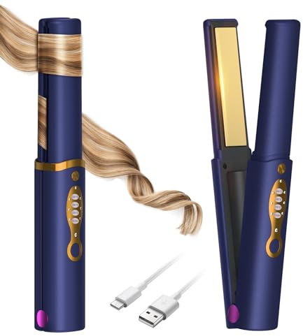 OBEST Glätteisen Kabellos, 2 in 1 Glätteisen Locken und Glätten, Wiederaufladbares Tragbares USB Haarglätter, Schneller Keramikerwärmung, 3 Ainstellbaren Temperaturen, 5000mA