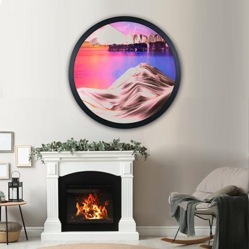 BVJKHQ Sandbilder zum Drehen, Sandbild Fließende Sandmalerei, 3D Sanduhr Dynamisch Bewegtes Sandbild Natürliche Landschaft, 360° Fießender Sand Rahmen für Home Dekor (60cm, pink)
