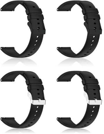 FUIPVGI 4 Stück Uhr Armband, Silikon Ersatz Uhrenarmbänder 22mm, Armband für smartwatchfür Herren Frauen, Schnell Lösbare Wasserdichte Weiche Uhrenarmbänder mit Edelstahlschnalle (Schwarz)