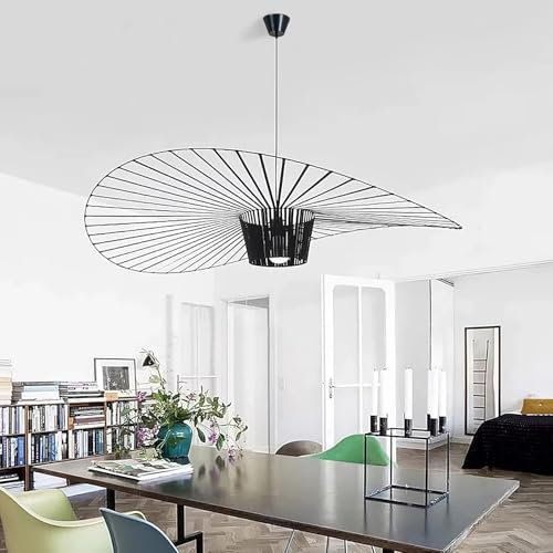 HRGKLMN Vertigo-Lampe Wohnzimmer E27 Höhenverstellbar Pendelleuchte-Retro - Pendant Light Kreatives Strohhut Hängelampe Wohnzimmer Schlafzimmer 18W Hängeleuchten Vintage (Schwarz, 170cm)