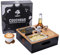 pandify® Couchbar Snackbox – Schwarz & Holz – Organizer Tablett mit 2 Edelstahlschalen & 2 Bambusuntersetzern – Snackspender mit Getränkehalter – Sofatablett für Couch, Sofa, Deko & Wohnmobil