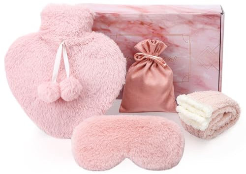 Saerryor Hot Water Bottle Set With Eye Mask and Socks - 1L Bottle With Cover for Hand Feet Warmer - Birthday Gift for Women, Mum, Teacher, Winter Gift for Her Girls