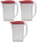Engelland - 3 x Getränkekrug mit Deckel, Rot-Transparent, für Saft, Wasser, Eistee, Softdrinks, Kanne, Behälter, Kühlschrankkrug, Multifunktionsbox, 2 Liter, Füllskala, BPA-frei, Kunststoff