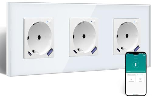 BSEED ZigBee Steckdose mit USB C 20W Schnellladegerät mit Verbrauchsmessung,WLAN Steckdose Unterputz für Alexa/Google Home,Smart Steckdose mit Strommessung 16A,3 Fach Weiß(Gateway Hub Bedarf)