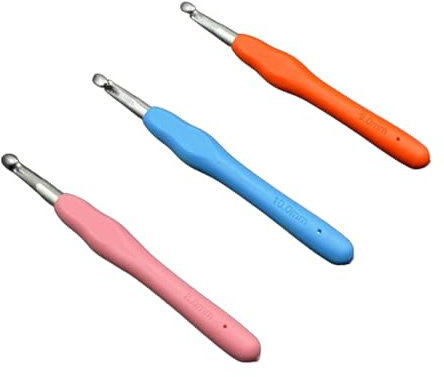 GUTERTOP 3 Stück Häkelnadel 10mm 9mm 8mm, Ergonomische Häkelnadeln, Metall Crochet Hook mit Weichen Griff für Anfänger
