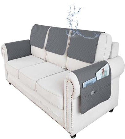 ILiemao 3 or 4 or 5 Pieces Sofa Headrest Cover for Recliner Chair with Storage Pockets Non Slip Armrest Cover Fuzzy Couch Cover Washable Furniture Protector(F3,5 piece set)