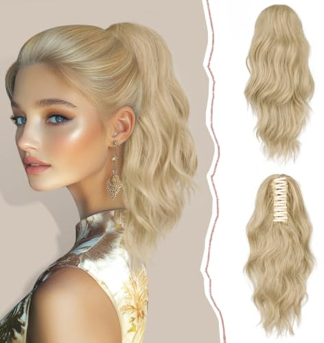 Sofeiyan Pferdeschwanz Verlängerung Clip in Klaue Haarteil Ponytail Haarverlängerung Langer Gewellt lockiger Pferdeschwanz mit Klammer Haarverlängerung Kunsthaare Hitzebeständig für Frauen
