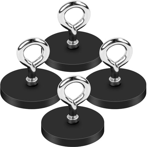 Neodym Magnete Stark, 4 Stück Rundmagnete mit M6 Aufhängering, 43mm schraubbarer Seltenerdmagnet mit Loch Gummierte Magnete Außengewinde