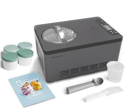 SPRINGLANE Gelatiera e yogurt Elisa 2,0 L con compressore autolaffreddante da 220 W, in acciaio inox con funzione di raffreddamento e riscaldamento (Elisa antracite, gelatiera + 4 contenitori per