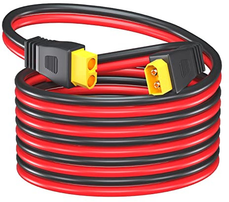 Cleqee XT60 Cable alargador macho a hembra de 12 AWG 10 pies para batería RC, paquete de batería, generador solar, estación de energía portátil y panel solar