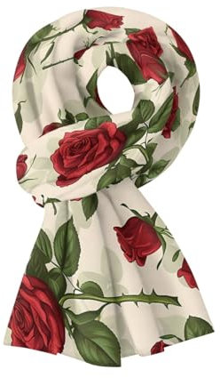 Hiseng Foulard Chaude Femme Homme, Élégant Rose Noire Echarpe Doux Châle Longue et Rectangulaire Moderne Elégant Foulards Wraps pour Automne Hiver Noël Cadeau (175x45cm,Fleurs rouges)