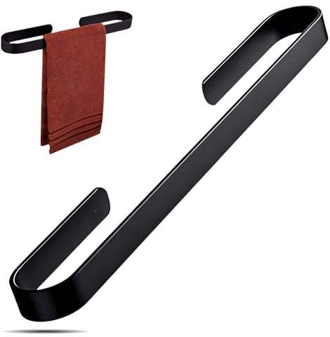 Toallero de Baño Sin Taladro 30cm, Toallero Adhesivo de Acero Inoxidable Negro, Resistente y Duradero, Fácil Instalación y Antióxido, Toallero Moderno para Baño, Cocina y Accesorios de Organización