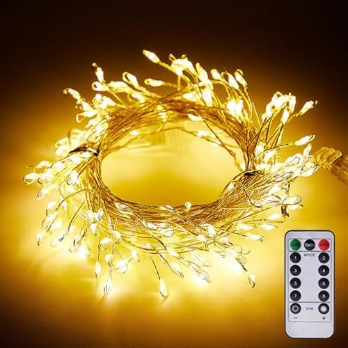 Copper Wire Firecracker Light String, 6M LED Firecracker Fairy Lights Cluster Christmas Copper Wire String Lights, Firecracker Lights with Remote, Waterproof String Lights for Christmas Decor (Warm)