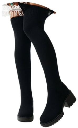 ticticlily Stivali da Donna sopra al Ginocchio Stivali Alti Stivali Invernali Calda Stivali Lunghi Moda Tacco A Blocco B Nero 38 EU