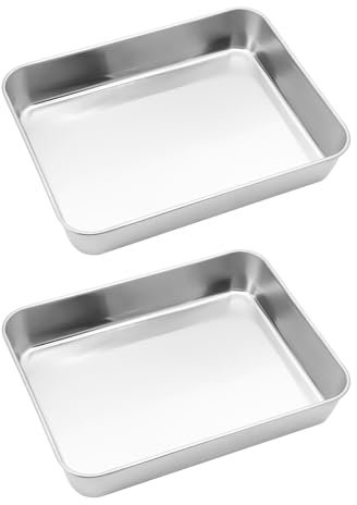 Seahelms 2 Pcs Baking Tray Deep Oven Tray 31x24x5CM Stainless Steel Baking Sheet Pans Rectangle Cake Tin for Baking Brownie,Lasagna,Healthy & Non Toxic, Mirror Finished & Dishwasher Safe