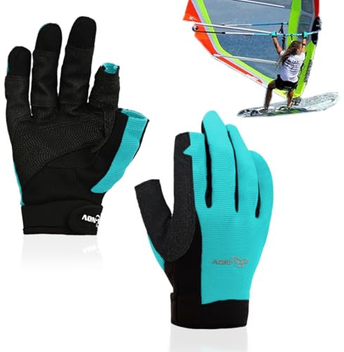 2XK-NOV 1 Paar Hohe Verschleißfestigkeit Segelhandschuhe,Zwei-Fingerlose Handschuhe,Ruderhandschuhe,für Segeln, Yacht, Segelsport, Paddeln, Kajak, Angeln,Herren & Damen (Blau, XL)