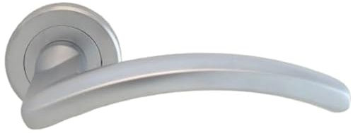 Door Handles On Round Rose, Satin Chrome - (Sold in Pairs)